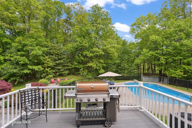 151 Edie Rd, Wilton, NY 12866 - wooden terrace with grilling area and view of wooded area