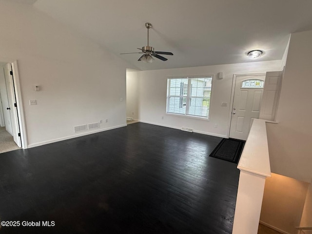 11 E Boylston St, Glens Falls, NY 12801 - foyer featuring ceiling fan, baseboards, vaulted ceiling, and dark wood-style flooring
