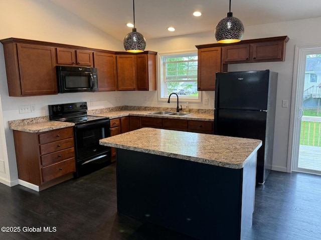 11 E Boylston St, Glens Falls, NY 12801 - kitchen featuring black appliances, a sink, light countertops, dark wood-style floors, and recessed lighting