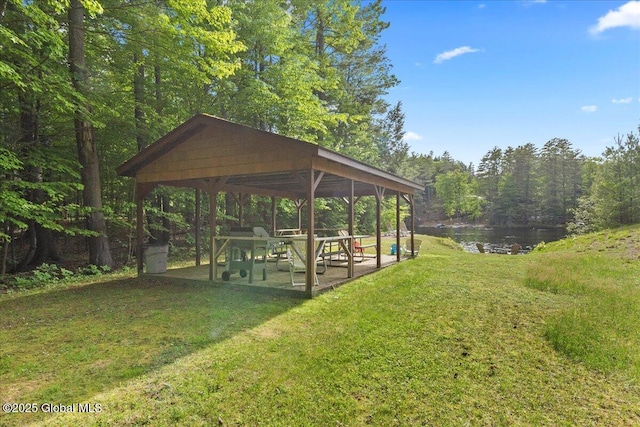 33 White Birch Dr, Lake Luzerne, NY 12846 - surrounding community with a gazebo, a lawn, a water view, and a view of trees