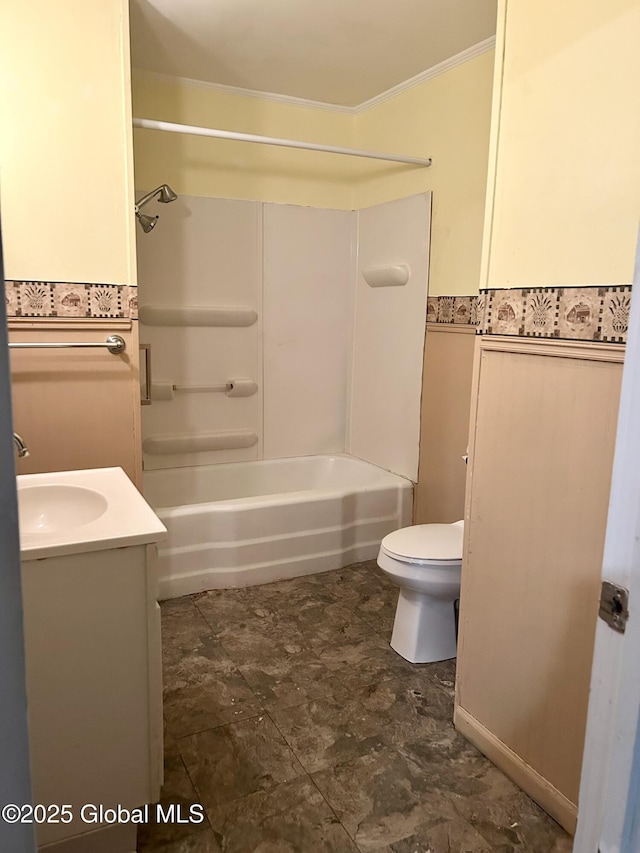 545 Gansevoort Rd, South Glens Falls, NY 12803 - bathroom with shower / bath combination, vanity, toilet, and ornamental molding