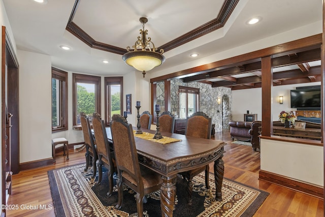 1310 Currybush Rd, Rotterdam, NY 12306 - dining area featuring baseboards, recessed lighting, wood finished floors, and ornamental molding