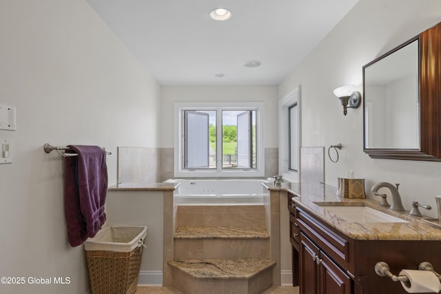 1310 Currybush Rd, Rotterdam, NY 12306 - bathroom featuring vanity, a bath, and recessed lighting