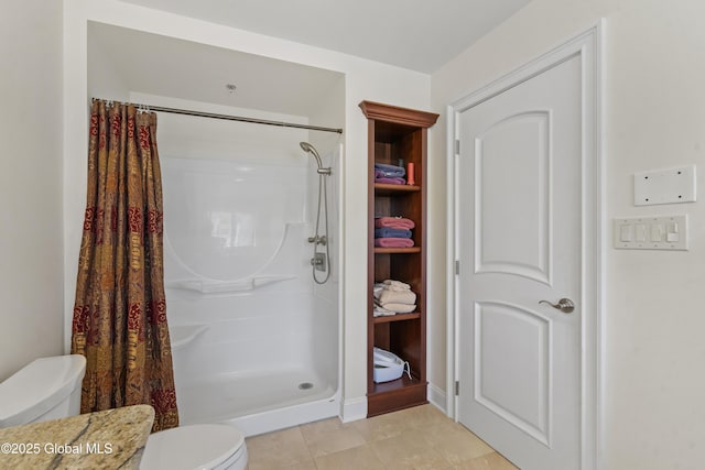 1310 Currybush Rd, Rotterdam, NY 12306 - bathroom with toilet, a shower with shower curtain, and tile patterned floors