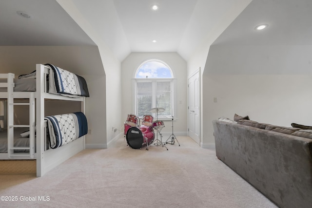 1310 Currybush Rd, Rotterdam, NY 12306 - bedroom with carpet flooring, lofted ceiling, baseboards, and recessed lighting
