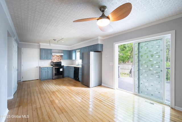 78 Dewitt Ave, Schenectady, NY 12304 - kitchen with freestanding refrigerator, stainless steel range with electric cooktop, dishwasher, ornamental molding, and light countertops