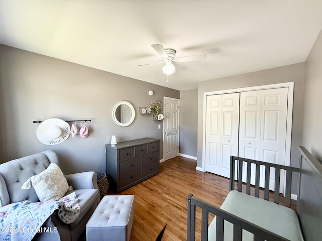 34 Wilson Ave, South Glens Falls, NY 12803 - bedroom with light wood finished floors, a closet, and a ceiling fan