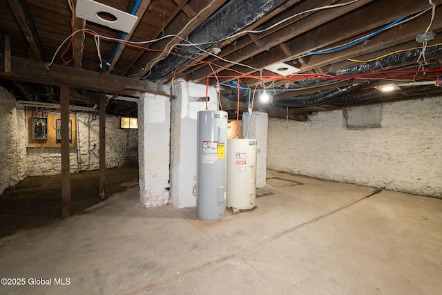 21 Kimball St, Amsterdam, NY 12010 - unfinished basement with electric water heater, water heater, and electric panel