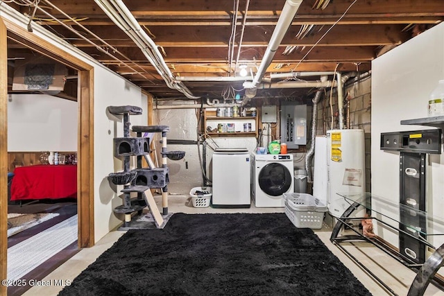 140 Redmond Rd, Moreau, NY 12831 - unfinished below grade area featuring gas water heater, washing machine and dryer, and electric panel