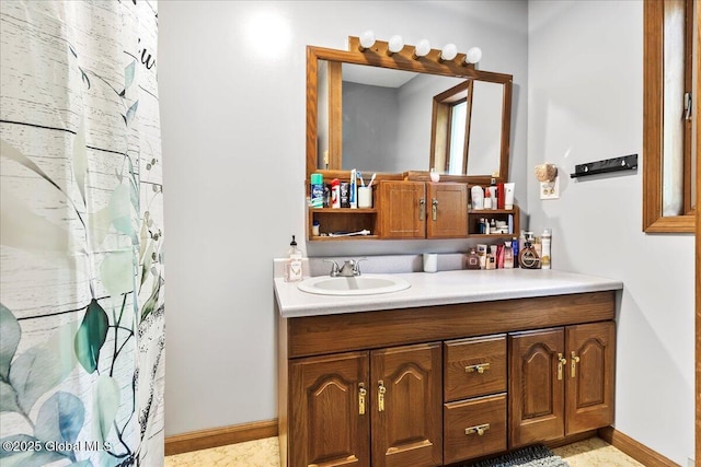 140 Redmond Rd, Moreau, NY 12831 - bathroom featuring vanity, baseboards, and a shower with curtain