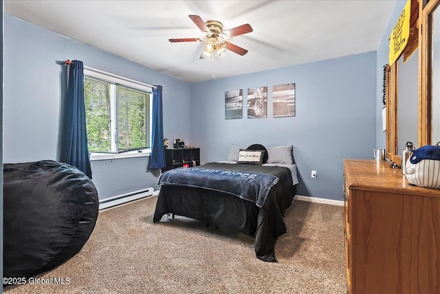 140 Redmond Rd, Moreau, NY 12831 - bedroom with a baseboard heating unit, carpet, ceiling fan, and baseboards
