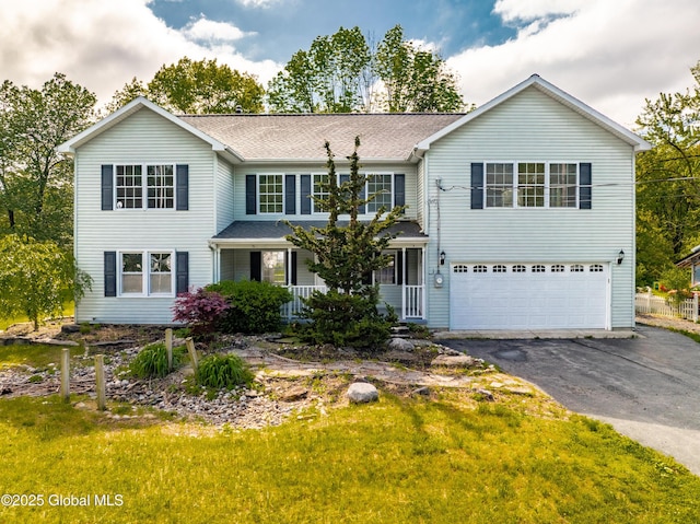 7116 Fuller Station Rd, Schenectady, NY 12303 - traditional-style home featuring a garage, driveway, covered porch, and a shingled roof