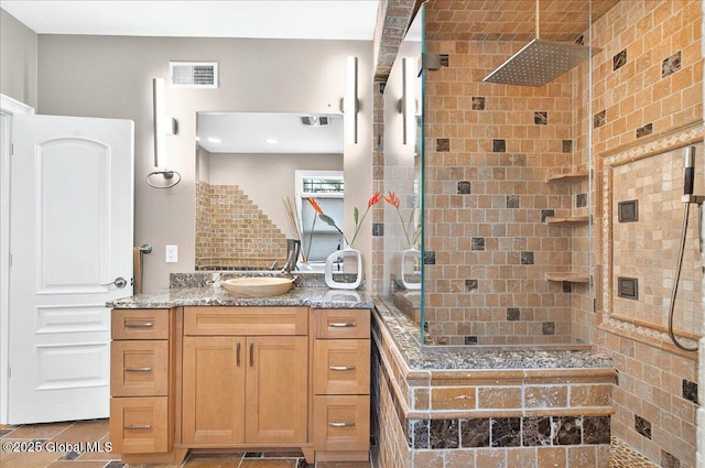 2085 Weast Rd, Princetown, NY 12137 - bathroom with a tile shower, vanity, and recessed lighting