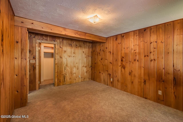 241 Kunkel Rd, Mayfield, NY 12117 - spare room featuring carpet floors, a textured ceiling, and wooden walls
