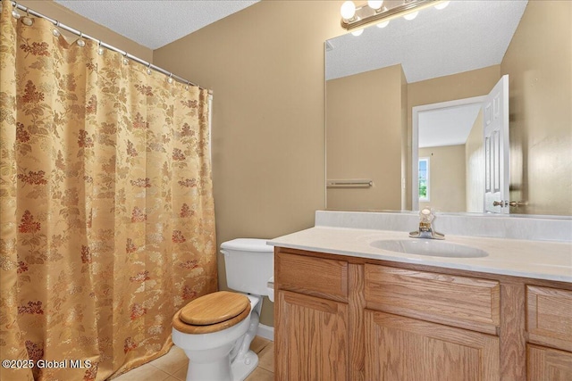 21 Fairway Dr Unit B, Mechanicville, NY 12118 - full bath with toilet, tile patterned flooring, vanity, a textured ceiling, and a shower with curtain