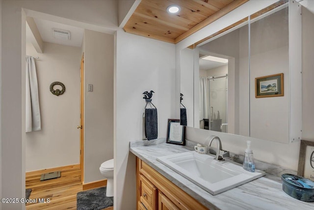 209 Chester Shores Rdg, Chester, NY 12817 - bathroom featuring vanity, toilet, wood finished floors, recessed lighting, and wooden ceiling