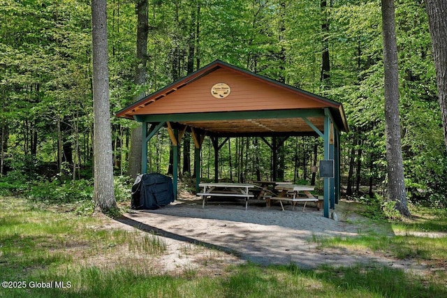 209 Chester Shores Rdg, Chester, NY 12817 - surrounding community with a gazebo, a forest view, and a detached carport