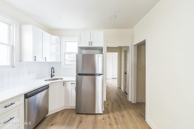 747 Eastern Ave, Schenectady, NY 12308 - kitchen with appliances with stainless steel finishes, a sink, tasteful backsplash, white cabinets, and light countertops