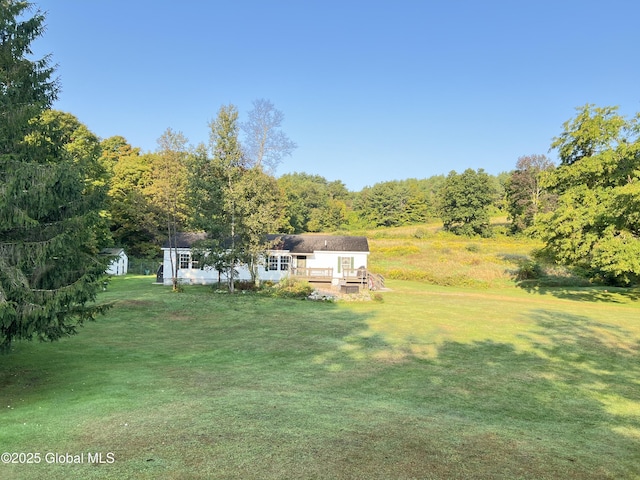 667-669 Ash Grove Rd, White Creek, NY 12816 - view of grassy yard featuring a wooded view and a deck