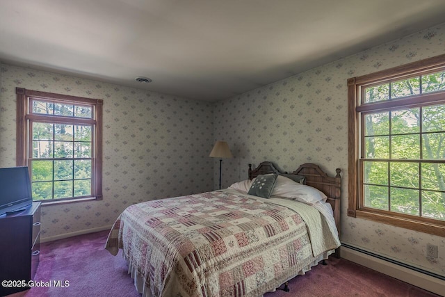 7 Western Ave, Charlton, NY 12019 - carpeted bedroom with a baseboard heating unit, baseboards, and wallpapered walls