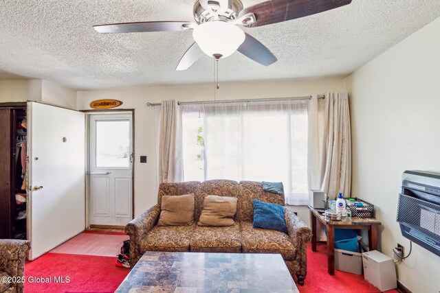 27 Columbia St, Hudson, NY 12534 - living room featuring a textured ceiling, ceiling fan, and wood finished floors