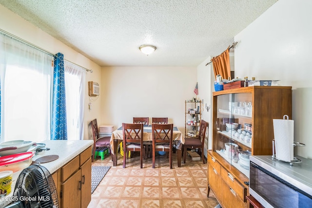 27 Columbia St, Hudson, NY 12534 - dining space with a wall unit AC, a textured ceiling, and light flooring