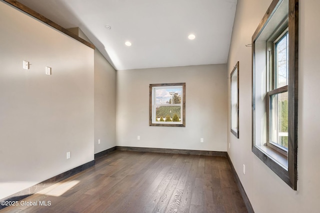 658 Saratoga Rd, Glenville, NY 12302 - spare room featuring lofted ceiling, dark wood-style flooring, baseboards, and recessed lighting