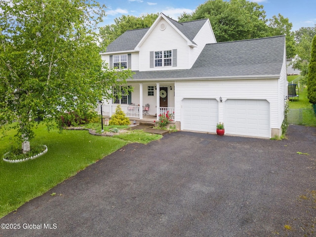 51 Wynantskill Way, Troy, NY 12180 - traditional-style home with a porch, a garage, driveway, and roof with shingles