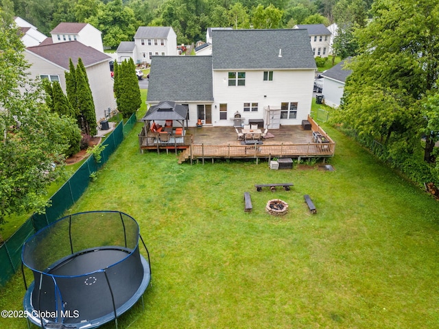 51 Wynantskill Way, Troy, NY 12180 - back of house featuring a fire pit, a gazebo, a deck, and roof with shingles