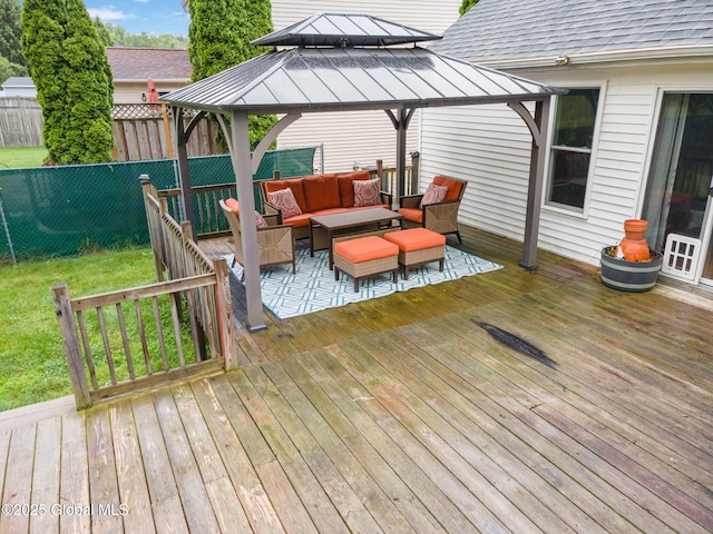 51 Wynantskill Way, Troy, NY 12180 - wooden deck with a gazebo, an outdoor living space, and a fenced backyard