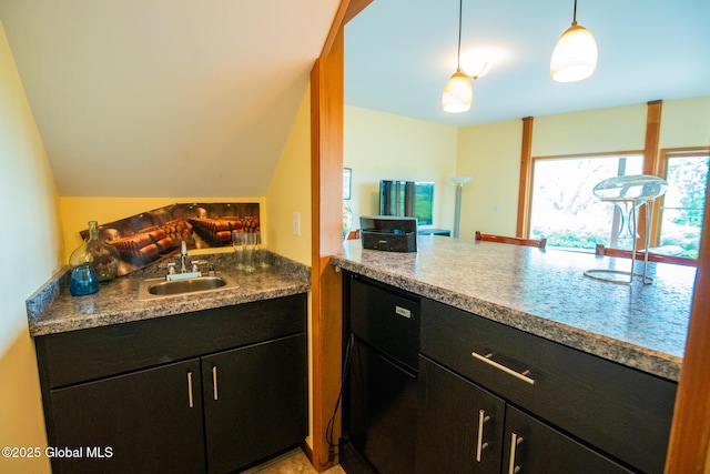 47 County Route 28, Hebron, NY 12832 - kitchen featuring a sink, dark cabinets, and pendant lighting