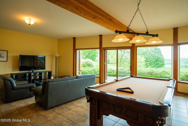 47 County Route 28, Hebron, NY 12832 - recreation room featuring billiards and beamed ceiling
