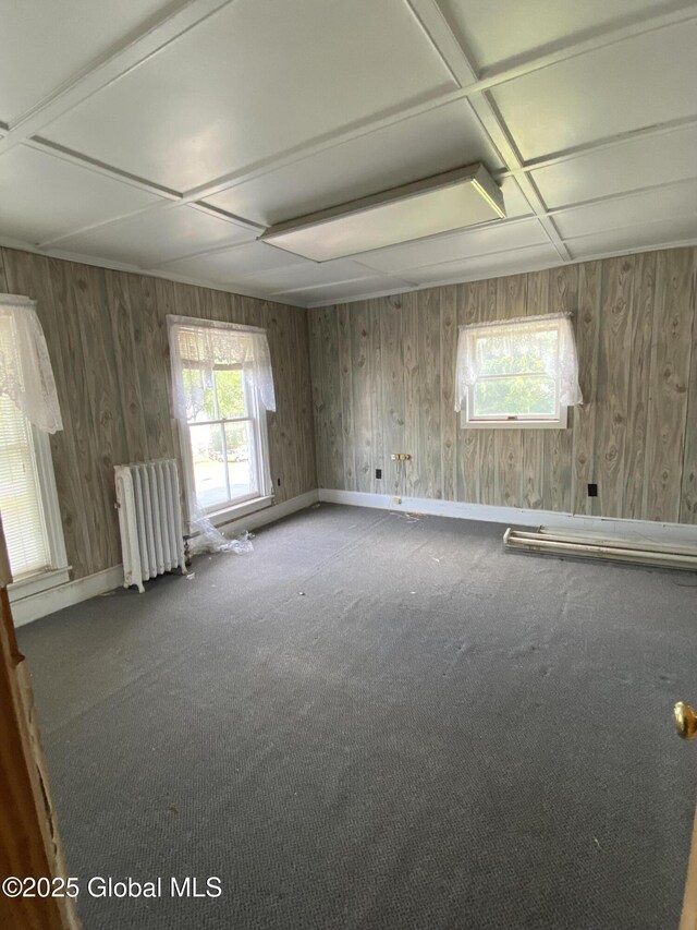 3847 Main St, Warrensburg, NY 12885 - unfurnished room with radiator heating unit, carpet floors, healthy amount of natural light, baseboards, and wooden walls