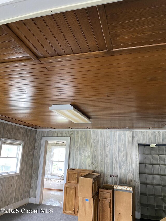 3847 Main St, Warrensburg, NY 12885 - detailed view of wooden ceiling, wooden walls, and carpet floors