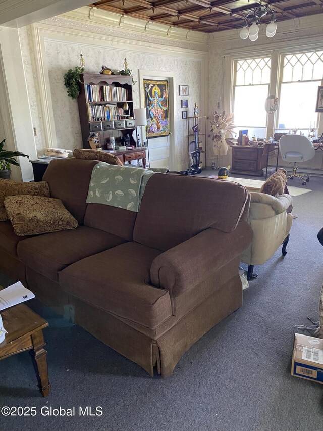 3847 Main St, Warrensburg, NY 12885 - living room with carpet and wallpapered walls