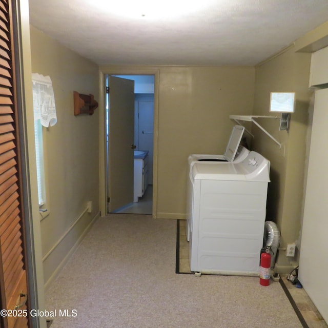 60 Bridge St, Broadalbin, NY 12025 - laundry area featuring separate washer and dryer and carpet