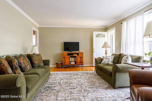 209 Whitehall Rd, Albany, NY 12209 - living room featuring ornamental molding, light wood finished floors, and baseboards