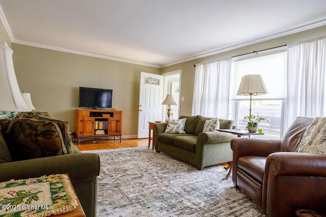 209 Whitehall Rd, Albany, NY 12209 - living room with ornamental molding, light wood-style floors, and baseboards