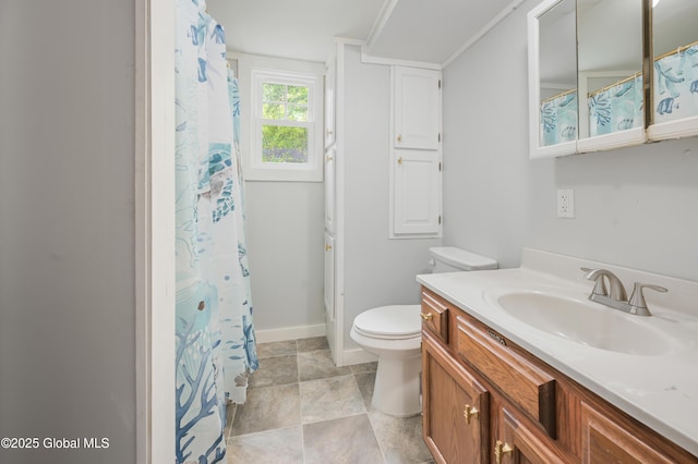 10610 State Highway 7, Worcester, NY 12064 - bathroom featuring vanity, toilet, baseboards, and a shower with shower curtain
