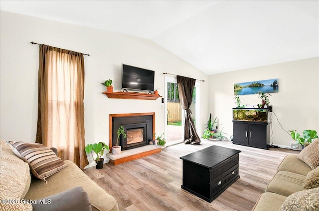 60 Tallow Wood Dr, Clifton Park, NY 12065 - living room with lofted ceiling, a glass covered fireplace, and wood finished floors