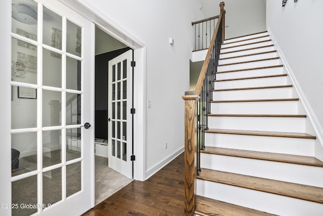 2 Hillard Ln, Colonie, NY 12110 - staircase featuring french doors, wood finished floors, and baseboards