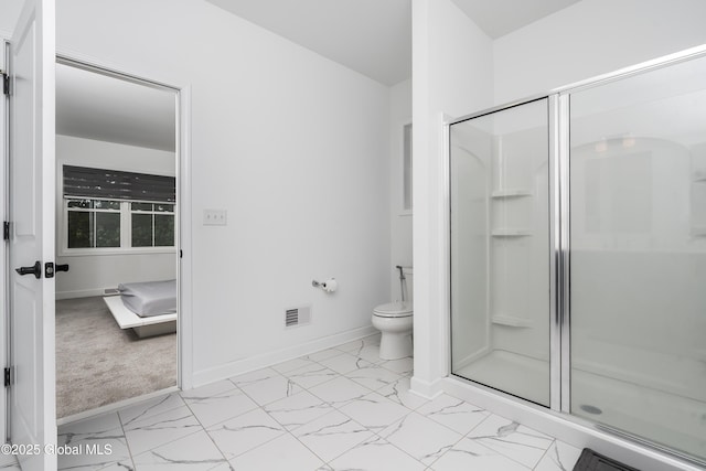 2 Hillard Ln, Colonie, NY 12110 - full bath featuring marble look tiles, a stall shower, toilet, and baseboards