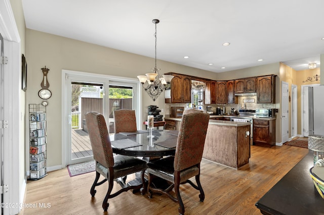 3119 State Route 150, Schodack, NY 12063 - dining room featuring a chandelier, light wood-style flooring, recessed lighting, and baseboards