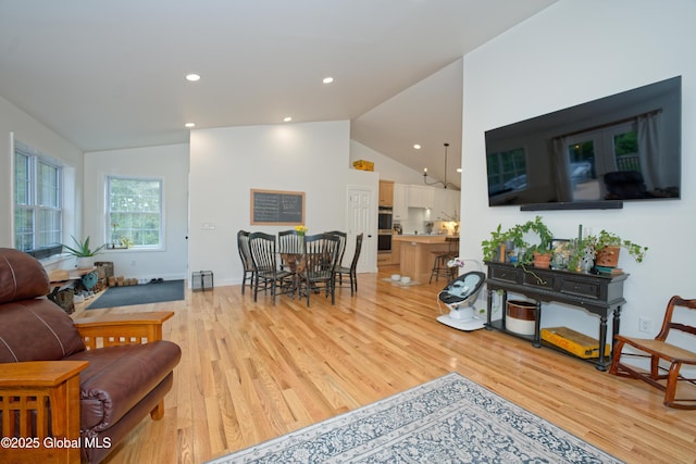 17 Ringwald Rd, Coeymans, NY 12046 - living room featuring lofted ceiling, wood finished floors, recessed lighting, and baseboards
