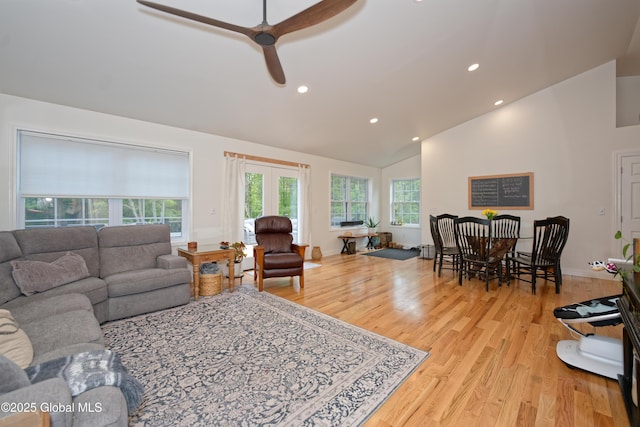 17 Ringwald Rd, Coeymans, NY 12046 - living area featuring wood finished floors, recessed lighting, a ceiling fan, and high vaulted ceiling