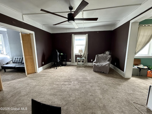 243 N Perry St, Johnstown, NY 12095 - sitting room featuring ceiling fan, carpet flooring, and baseboards