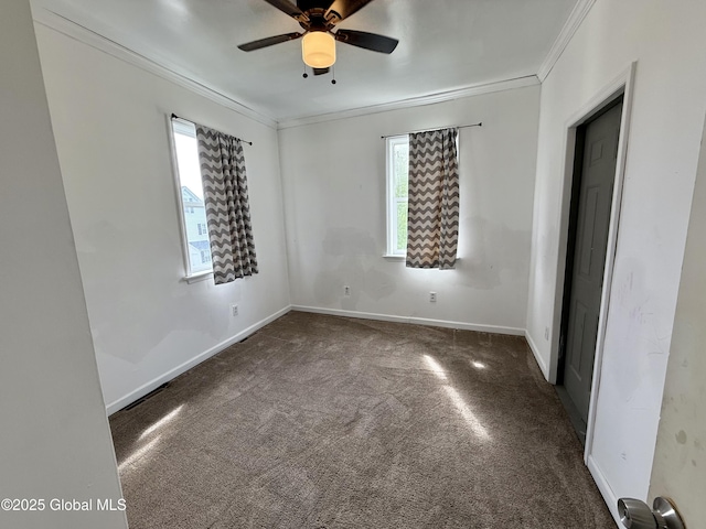 243 N Perry St, Johnstown, NY 12095 - unfurnished room with crown molding, carpet, a ceiling fan, and baseboards