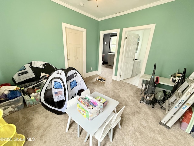 243 N Perry St, Johnstown, NY 12095 - game room featuring carpet and crown molding