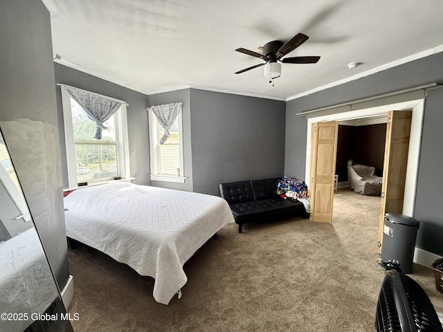 243 N Perry St, Johnstown, NY 12095 - bedroom with carpet flooring, ornamental molding, and a ceiling fan