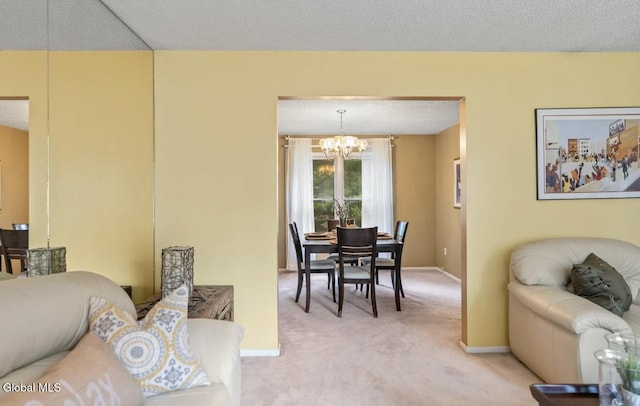 7 Hawthorn Cir, Albany, NY 12203 - living room featuring a chandelier, light colored carpet, and a textured ceiling
